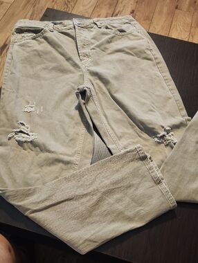 Beige Distressed Casual Pants